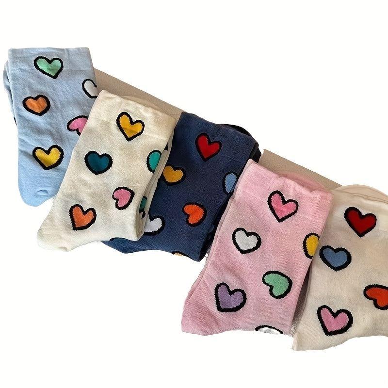5 Colors And 5 Pairs Of Korean Ins Trendy Socks For, Cute Pile Socks, Versatile Colorful Heart Tube Socks, Dopamine White Internet Famous Long Socks, Hip-hop Best Friend Couple