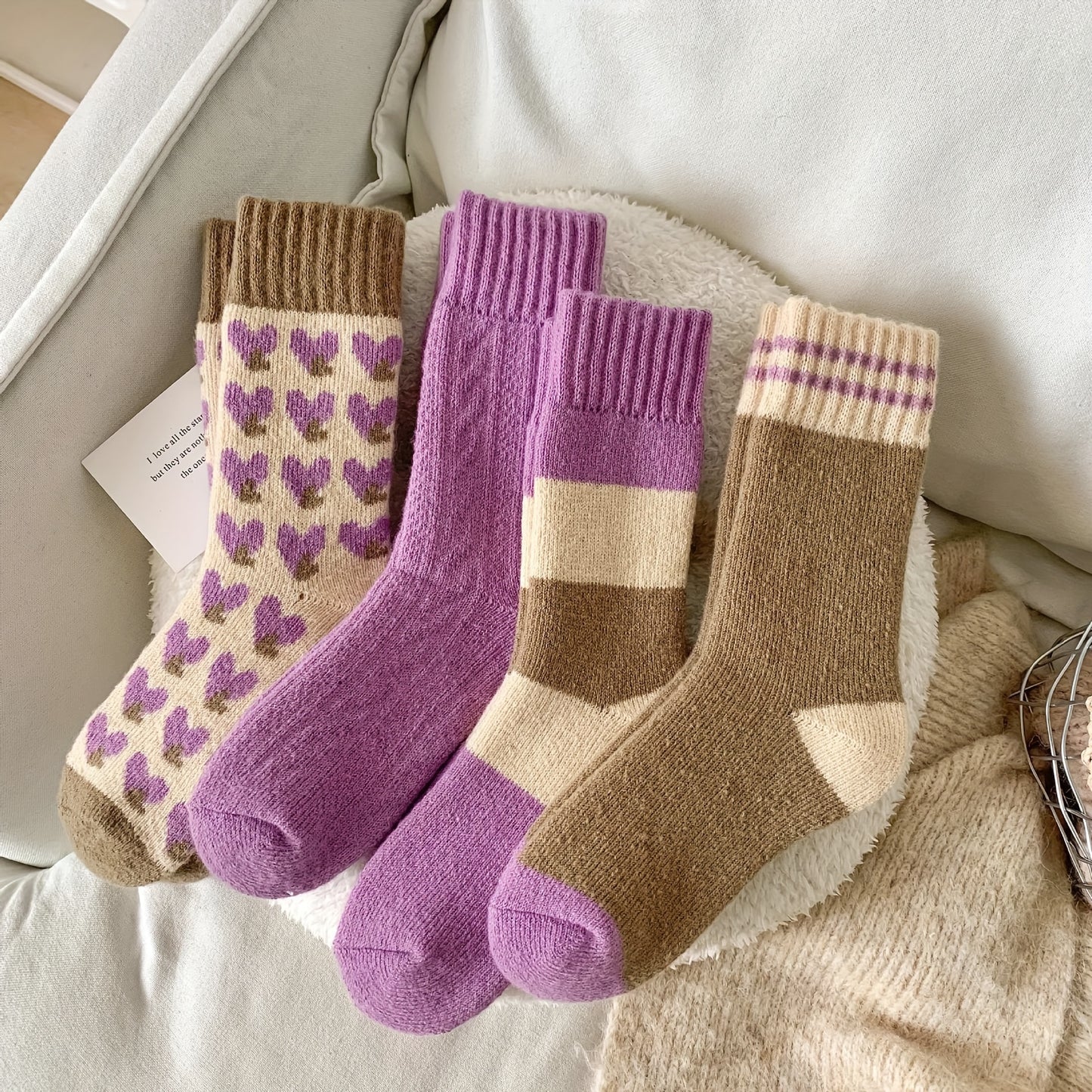 Heart Pattern Terry Socks 4 Pairs Warm Heart Pattern Comfy Terry Socks - Women's Stockings