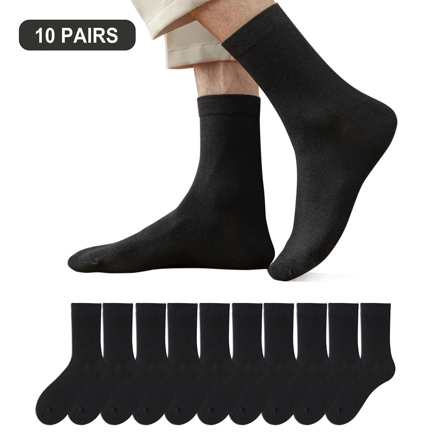 LEP 10-Pack Men's Cotton Business Breathable Socks