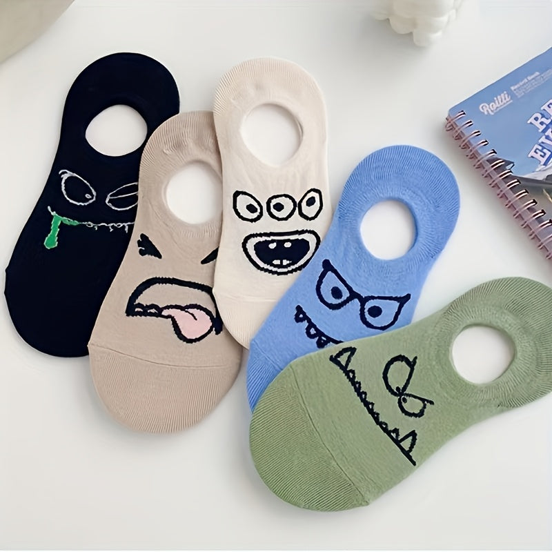5\u002F10 Pairs Of Small Monsters Cartoon Expression Boat Socks Women Shallow Mouth Invisible Cute Personality Interesting Short Tube Not Falling Off with Soft And Comfortable