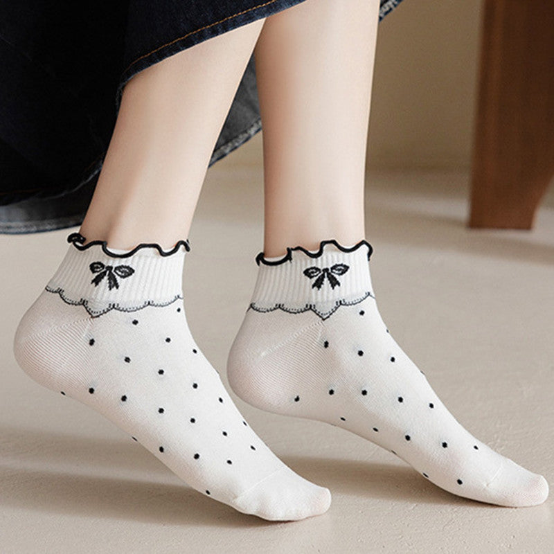5\u002F 10 Pairs of Fringed with wooden ears Patterned Cozy Socks - Soft Blend, Novelty Knit Fabric, Mid Tube Design, Casual Wear for Women and Girls, Perfect Gift Idea