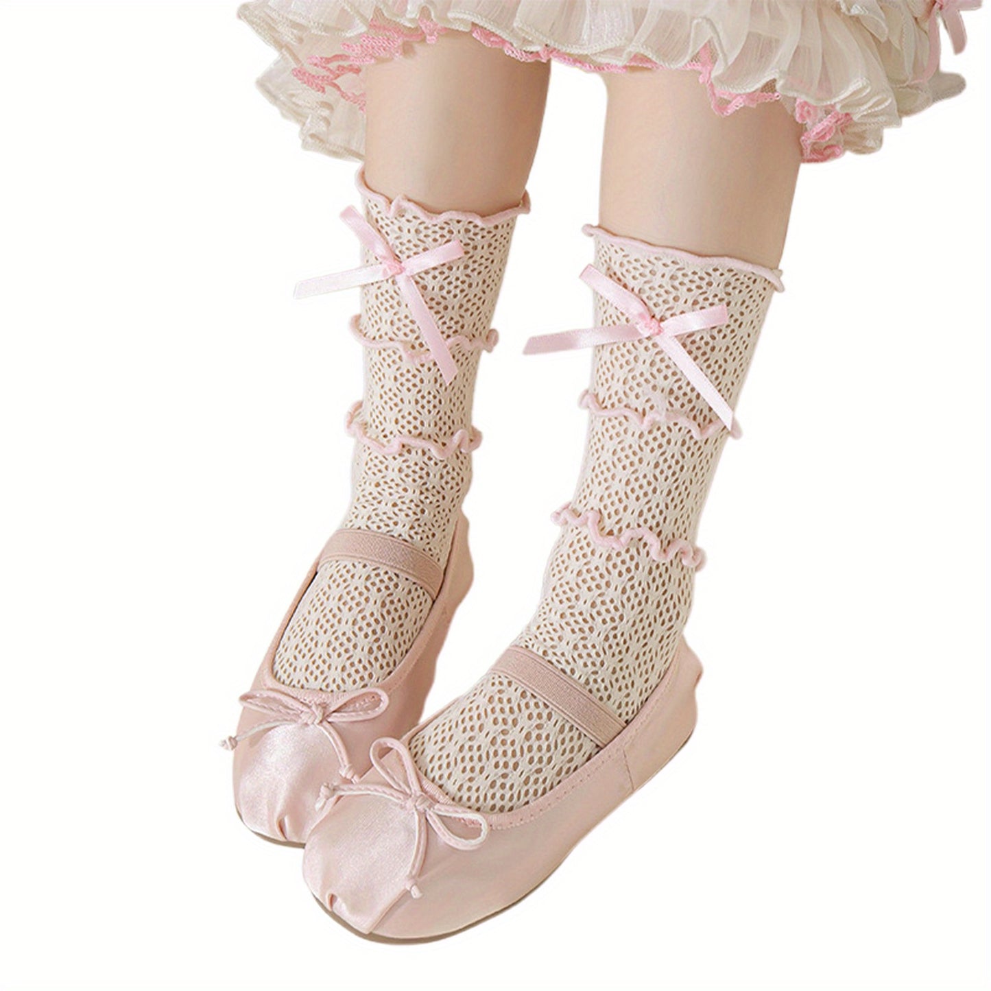 Kids Socks for Girls Cute Lace Bowknot Anti-Skid Socks Mid-Calf Socks Spring Summer Stockings