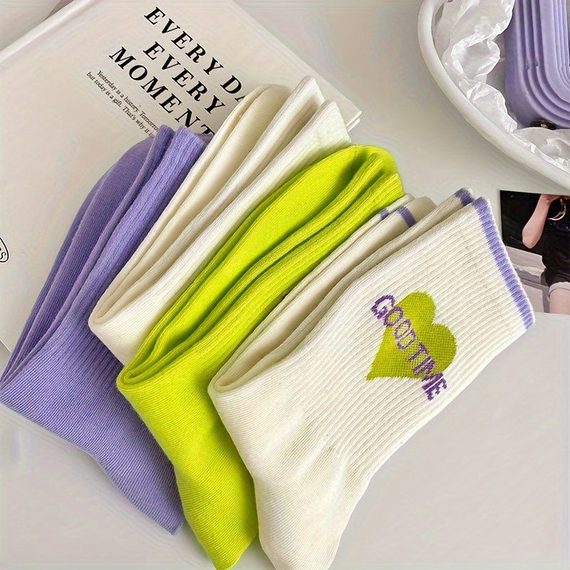 Happy Face Alphabet Women's Socks - All-Season Trendy Street Style Skateboard-Inspired Socks with Positive Messages (Good Vibes, Keep Smile) - Hand Wash Only, Instagrammable Fashion