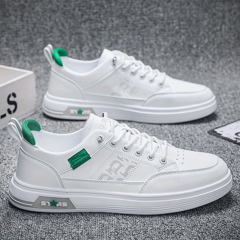 Men'S Lightweight Breathable Mesh Casual Sneakers - Slip-Resistant Rubber Sole, EVA Cushioned Insole for Daily Walking & Gym - Low-Top Lace-Up Design, White, Gym Shoes, Versatile Footwear, Sleek Sporty Look, Durable Footwear