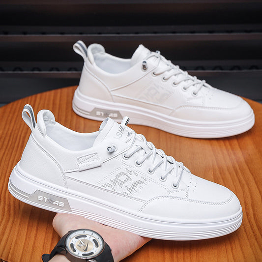 Men'S Lightweight Breathable Mesh Casual Sneakers - Slip-Resistant Rubber Sole, EVA Cushioned Insole for Daily Walking & Gym - Low-Top Lace-Up Design, White, Gym Shoes, Versatile Footwear, Sleek Sporty Look, Durable Footwear