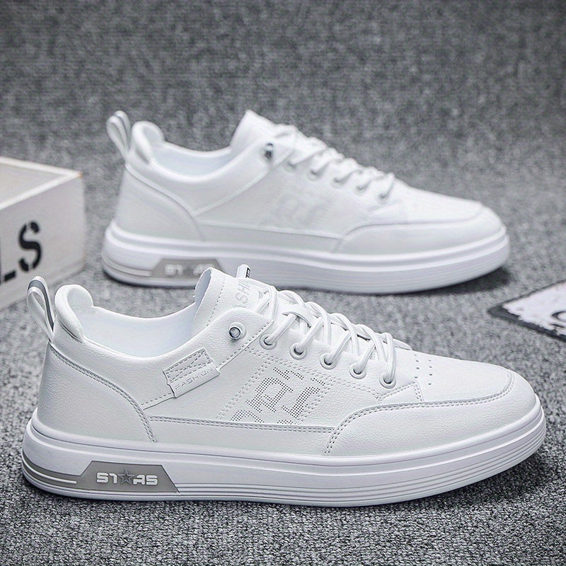 Men'S Lightweight Breathable Mesh Casual Sneakers - Slip-Resistant Rubber Sole, EVA Cushioned Insole for Daily Walking & Gym - Low-Top Lace-Up Design, White, Gym Shoes, Versatile Footwear, Sleek Sporty Look, Durable Footwear