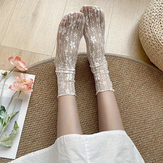 6 pairs daisy flower Women'S Lace Socks Ruffle Frilly Mesh Lace Loose Sock Sheer Mesh Slouch Sock Decorated Ankle High Sheer Socks for Women