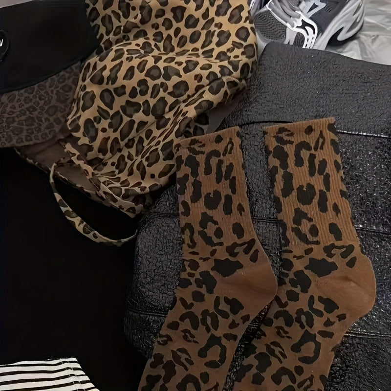 6 Pairs Women's Casual Socks - Retro Leopard Print in Various Colors, Machine Washable, Stylish & Eye-Catching for Parties, Dates & Casual Attire, Cute Socks