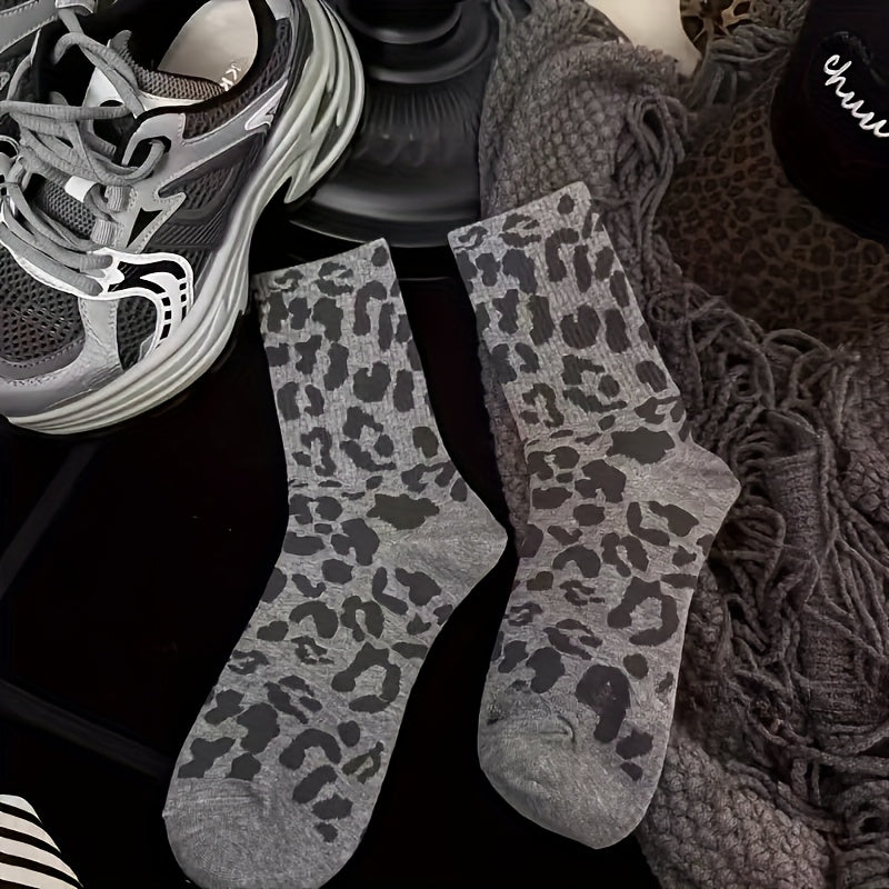 6 Pairs Women's Casual Socks - Retro Leopard Print in Various Colors, Machine Washable, Stylish & Eye-Catching for Parties, Dates & Casual Attire, Cute Socks