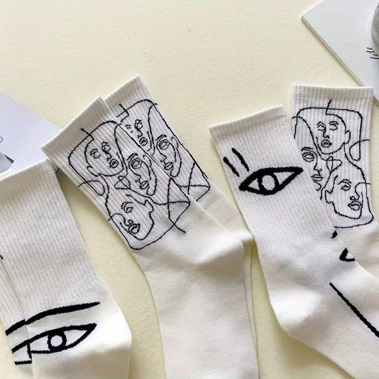 3\u002F 6 Pairs Abstract Line Paintings Mid Tube Socks Street Trend Sports Sweat Absorbing Breathable Couple Casual Socks