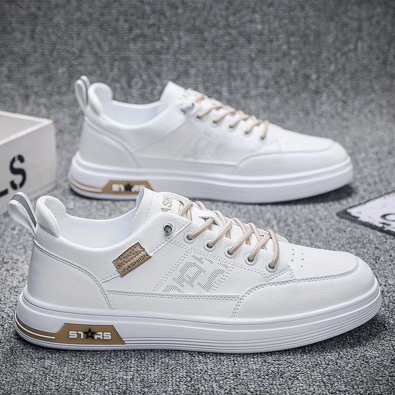 Men'S Lightweight Breathable Mesh Casual Sneakers - Slip-Resistant Rubber Sole, EVA Cushioned Insole for Daily Walking & Gym - Low-Top Lace-Up Design, White, Gym Shoes, Versatile Footwear, Sleek Sporty Look, Durable Footwear