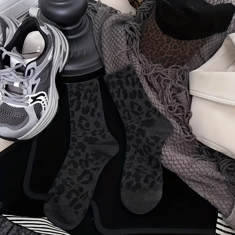 6 Pairs Women's Casual Socks - Retro Leopard Print in Various Colors, Machine Washable, Stylish & Eye-Catching for Parties, Dates & Casual Attire, Cute Socks